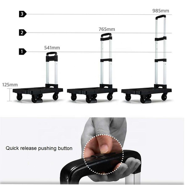 عربة نقل يدوية مسطحة 125 كجم محمولة بمقبض قابل للسحب وخمس عجلات 